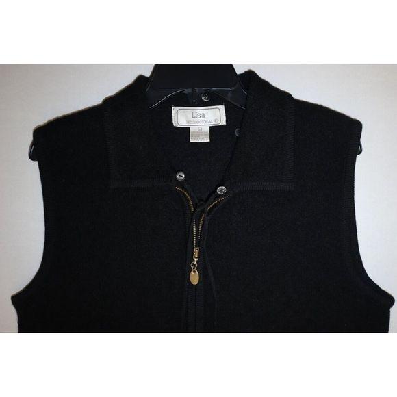 Lisa International Women Sz L Black Boiled Wool Vest w/Removable Faux Fur Collar - Picture 6 of 7